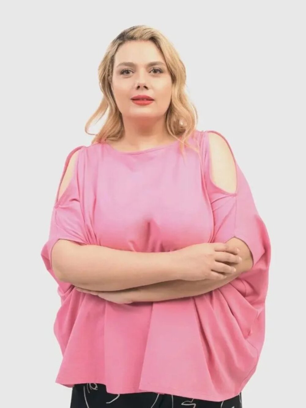 Alembika Boxy Dolman Top Bazooka Pink Cold Shoulder Oversized Stretch NWT Sz 3X